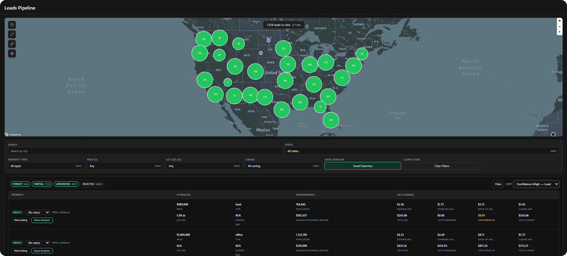 Screenshot of the reSpots deal sourcing tool showing evaluated listings