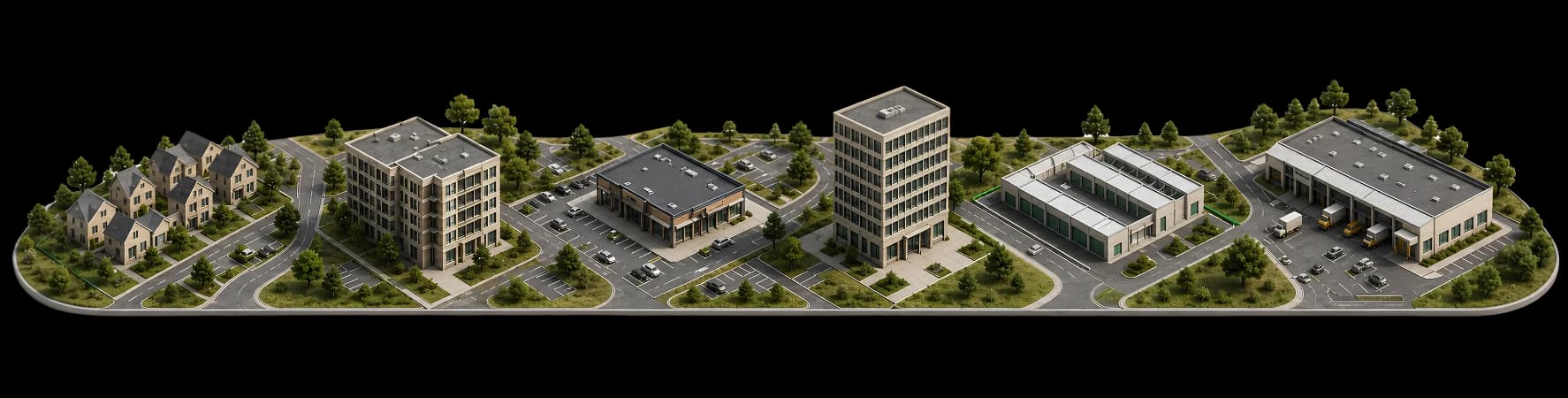 Residential, multifamily, retail, office, self-storage, and industrial properties