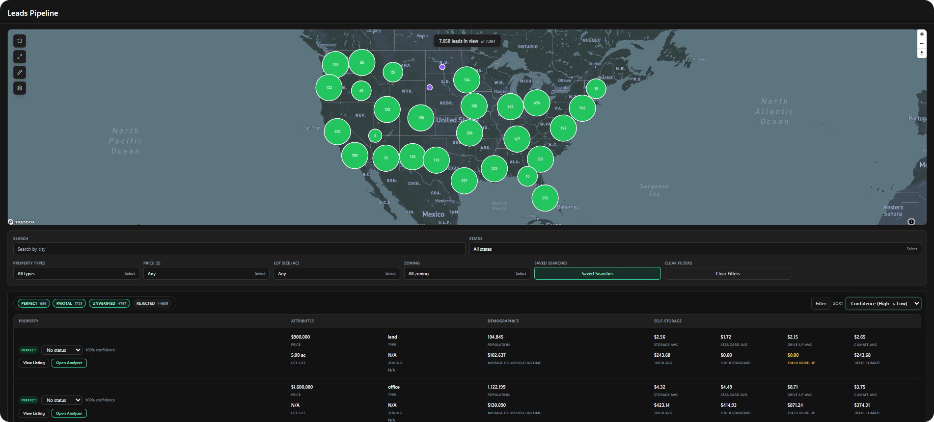 Screenshot of the reSpots deal sourcing tool showing evaluated listings